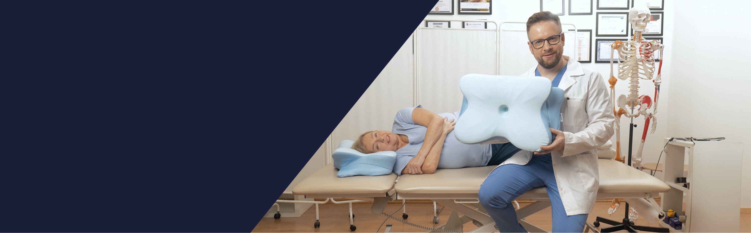 Doctor demonstrating ergonomic pillow
